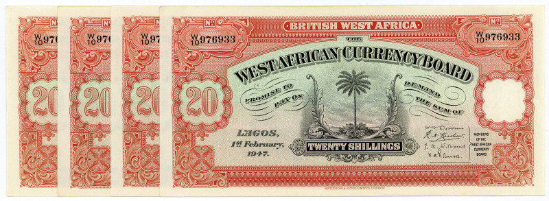 BRITISH WEST AFRIKA, West African Currency Board, 20 Shillings 01.02.1947. 4 Stü...