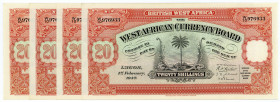 BRITISH WEST AFRIKA, West African Currency Board, 20 Shillings 01.02.1947. 4 Stück.
4 Stk., I/I-
Pick 8b
