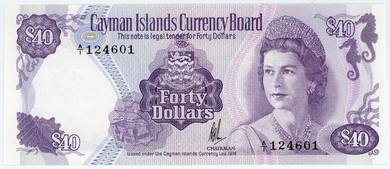 CAYMEN-INSELN, Caymen Islands Currency Board, 40 Dollars 1974 (1981), purple.
I...