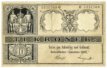 DÄNEMARK, Nationalbanken i Kjøbenhavn, 10 Kroner 1908.
Einriss mittig, IV
Pick 7f
