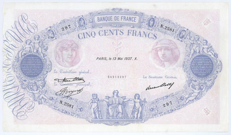 FRANKREICH, Banque de France, 500 Francs 13.05.1937.
min.Pinholes, III+
Pick 6...