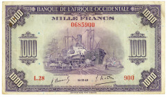FRANZÖSISCH-WESTAFRIKA, Banque de l'Afrique Occidentale, 1000 Francs 14.12.1942.
III
Pick 32a