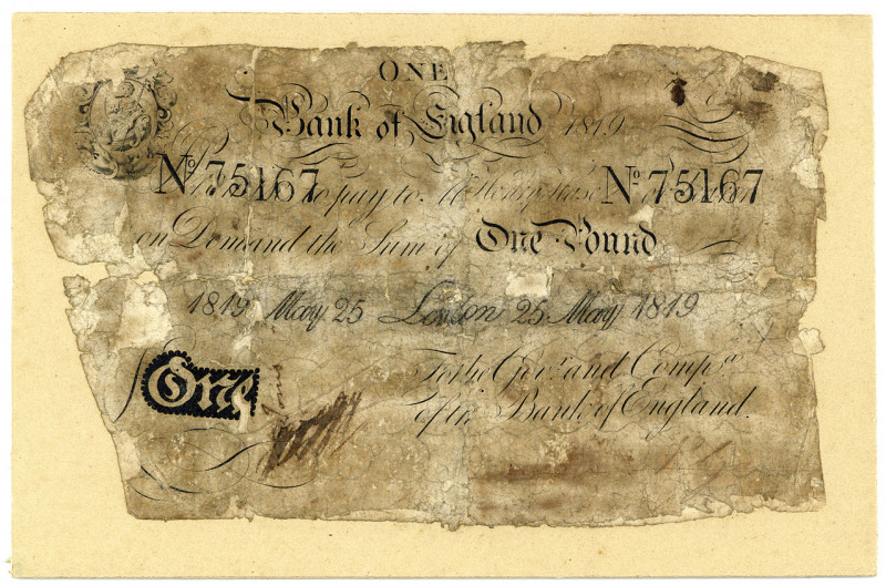GROSSBRITANNIEN, Bank of England, 1 Pound 25.05.1819, Sign.Hase. Banknote aufgek...