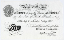 GROSSBRITANNIEN, Bank of England, 5 Pounds 07.07.1936, London. Deutsche Fälschung (Aktion Bernhard).
I
Pick 335