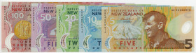 NEUSEELAND, Reserve Bank of New Zealand, 5-100 Dollar ND, Polymer. 5 Scheine mit gleicher Nummer.
I
Pick 185-189