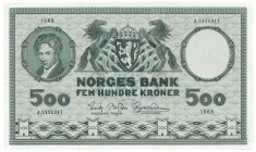 NORWEGEN, Norges Bank, 500 Kroner 1968. 2x gefaltet, dennoch unzirkuliert.
II
Pick 34d