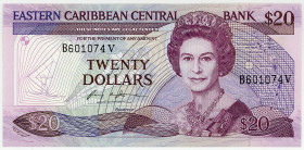 OSTKARIBISCHE STAATEN, East Caribbean Central Bank, 20 Dollars ND (1987-88), purple, V.
pinholes, I
Pick 19g