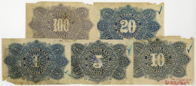 SCHOTTLAND, Union Bank of Scotland, 1, 5, 10, 20, 100 Pounds. Rs.-Testdruck der Serie 1905-1920. 5 Scheine.
III-IV
Pick S805-809