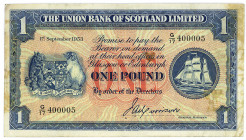 SCHOTTLAND, Union Bank of Scotland, 1 Pound 01.07.1953, G/17, Sign.Morrison.
III
Pick S816