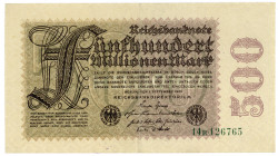 DEUTSCHES REICH BIS 1945, Geldscheine der Inflation, 1919-1924, 500 Millionen Mark 1923, Firmendruck, KN 6-stellig, FZ.R, Fehldruck mit verdrehter Wer...