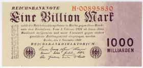 DEUTSCHES REICH BIS 1945, Geldscheine der Inflation, 1919-1924, 1 Billion Mark 1.11.1923.
I
Ros.126a; Grab.DEU-155a