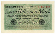 DEUTSCHES REICH BIS 1945, Geldscheine der Inflation, 1919-1924, 2 Billionen Mark 05.11.1923, Wz.Hakensterne, KN 6-stellig.
I
Ros.132a