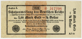 DEUTSCHES REICH BIS 1945, Wertbeständiges Notgeld, 1923, 1,05 Mark Gold =1/4 Dollar, 26.10.1923. Rs.Y.
III
Ros.143c; Grab.WBN-13d