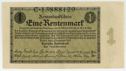 DEUTSCHES REICH BIS 1945, Ausgaben der Deutschen Rentenbank, 1923-1937, 1 Rentenmark (= 1 Bio.M) 01.11.1923, Firmendruck, KN 8-stellig grün, FZ.C.
I...