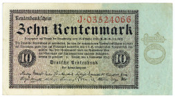DEUTSCHES REICH BIS 1945, Ausgaben der Deutschen Rentenbank, 1923-1937, 10 Rentenmark 01.11.1923, Serie J.
III
Ros.157; Grab.DEU-202