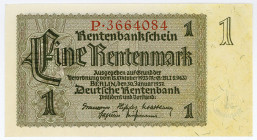 DEUTSCHES REICH BIS 1945, Ausgaben der Deutschen Rentenbank, 1923-1937, 1 Rentenmark 30.01.1937, Reichsdruck, KN 7-stellig rot.
I-
Ros.166a; Grab.DE...