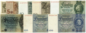 DEUTSCHES REICH BIS 1945, Ausgaben der Deutschen Reichsbank, 1924-1945, 100 Reichsmark 11.10.1924 (III); 10 Reichsmark 22.1.1929 (II); 50 Reichsmark 3...