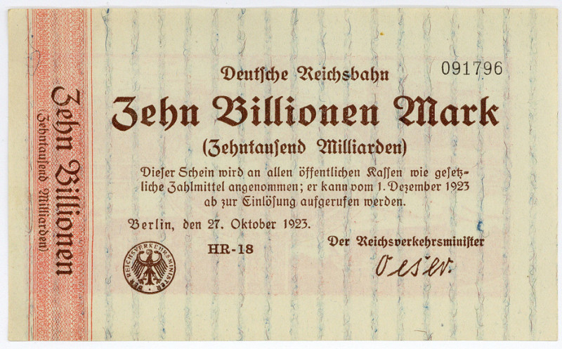 DEUTSCHES REICH BIS 1945, Staatliche Notausgaben der Deutschen Reichsbahn, 1923-...