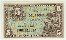 BUNDESREPUBLIK DEUTSCHLAND AB 1948, Noten der Bank Deutscher Länder, 1948-1949, 5 Deutsche Mark 1948, Serie B/A.
I
Ros.236a; Grab.WBZ-4a
