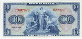 BUNDESREPUBLIK DEUTSCHLAND AB 1948, Noten der Bank Deutscher Länder, 1948-1949, 10 Deutsche Mark 1948.
I
Ros.238; Grab.WBZ-5