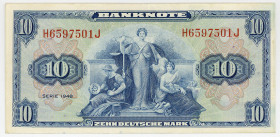 BUNDESREPUBLIK DEUTSCHLAND AB 1948, Noten der Bank Deutscher Länder, 1948-1949, 10 Deutsche Mark 1948, H/J.
III+
Ros.238; Grab.WBZ-5