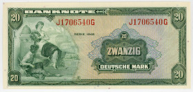 BUNDESREPUBLIK DEUTSCHLAND AB 1948, Noten der Bank Deutscher Länder, 1948-1949, 20 Deutsche Mark 20.6.1948.
I
Ros.240; Grab.WBZ-6