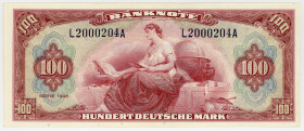 BUNDESREPUBLIK DEUTSCHLAND AB 1948, Noten der Bank Deutscher Länder, 1948-1949, 100 Deutsche Mark 20.6.1948.
I
Ros.244; Grab.WBZ-8