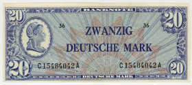 BUNDESREPUBLIK DEUTSCHLAND AB 1948, Noten der Bank Deutscher Länder, 1948-1949, 20 Deutsche Mark o.D (1948), Liberty, C/A.
II+
Ros.246a; Grab.WBZ-9a...