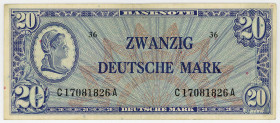 BUNDESREPUBLIK DEUTSCHLAND AB 1948, Noten der Bank Deutscher Länder, 1948-1949, 20 Deutsche Mark o.D (1948), Liberty, C/A.
III
Ros.246a; Grab.WBZ-9a...