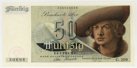 BUNDESREPUBLIK DEUTSCHLAND AB 1948, Noten der Bank Deutscher Länder, 1948-1949, 50 Deutsche Mark 9.12.1948.
I
Ros.254; Grab.BRD-2