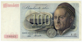 BUNDESREPUBLIK DEUTSCHLAND AB 1948, Noten der Bank Deutscher Länder, 1948-1949, 100 Deutsche Mark 09.12.1948, 2-stellige Blockziffer.
III
Ros.254; G...