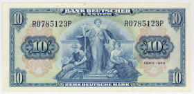 BUNDESREPUBLIK DEUTSCHLAND AB 1948, Noten der Bank Deutscher Länder, 1948-1949, 10 Deutsche Mark 22.8.1949, Serie R/P.
I
Ros.258; Grab.BRD-4