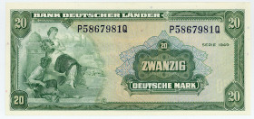 BUNDESREPUBLIK DEUTSCHLAND AB 1948, Noten der Bank Deutscher Länder, 1948-1949, 20 Deutsche Mark 22.8.1949. Serie P/Q.
I
Ros.260; Grab.BRD-5