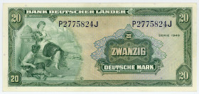 BUNDESREPUBLIK DEUTSCHLAND AB 1948, Noten der Bank Deutscher Länder, 1948-1949, 20 Deutsche Mark 22.8.1949.
I
Ros.260; Grab.BRD-5