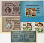 BUNDESREPUBLIK DEUTSCHLAND AB 1948, Noten der Bank Deutscher Länder, 1948-1949, 10 Illusions Mark 1949, Spielgeld (IV); SPARKASSE HILDESHEIM, Heft mit...