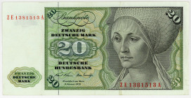 BUNDESREPUBLIK DEUTSCHLAND AB 1948, Noten der Deutschen Bundesbank, 1960-1999, 20 Deutsche Mark 02.01.1970, ZE/A Austauschnote.
III
Ros.271d; Grab.B...