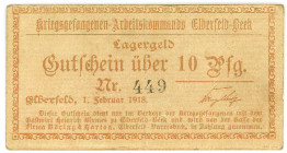 GEFANGENENLAGER, Elberfeld, Arbeitskommando Elberfeld-Beek, Firma Döring & Hartog. 10 Pfennig 1.2.1918, Druck hellbraun auf Kartonpapier. Ausgabe bish...