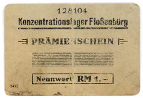 GEFANGENENLAGER, Flossenbürg, Konzentrationslager. 1 Reichsmark ND, Prämienschein.
III-