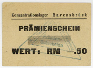 GEFANGENENLAGER, Ravensbrück, Konzentrationslager. 0,50 Reichsmark ND, Prämienschein.
III