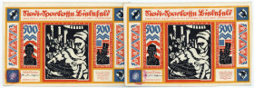 NOTGELD BESONDERER ART, Bielefeld, 2x 500 Mark 21.10.1922, Leinen mit Rund-Stempel (1x 1.Strophe; 1x 3.Strophe).
I
Grab.54a