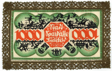 NOTGELD BESONDERER ART, Bielefeld, Stadtsparkasse. 1000 Mark 15.12.1922, grün, Seide mit schöner Borte.
I-
Grab.59c