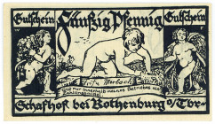 BAYERN, Rothenburg, Fritz Merbach. 50 Pfennig. Papier weiß, beidseitig Druck der Vorderseite.
I
Grab.1141.1