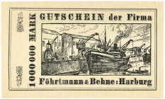 HAMBURG, Harburg, Föhrtmann & Behne. 1 Million Mark 1923, ohne KN, Musterschein.
I
Ke.2203a