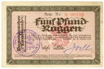MECKLENBURG-VORPOMMERN, Stralsund, Pommerscher Landbund. 5 Pfund Roggen 18.10.1923 "Ra".
II+
Mü.24 4810.03a