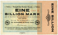 NIEDERSACHSEN, Aurich, Kreis. 1 Billion Mark 10.11.1923. Rs. mit Fingerabdruck als Sicherheitsmerkmal.
III
Ke.204e