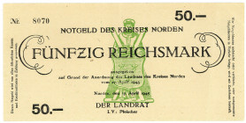 NIEDERSACHSEN, Norden, Notgeld des Kreis. 50 Reichsmark 27.04.1945, KN.-NR. 8070.
II
Schö.194b