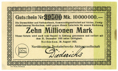 NIEDERSACHSEN, Nordenham, Norddeutsche Seekabelwerke AG. 10 Millionen Mark 20.08.1923.
I-
Ke.3950
