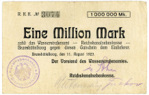 SCHLESWIG-HOLSTEIN, Brunsbüttelkoog, Wasserstraßenamt & Reichskanalnebenkasse. 1 Million Mark 11.08.1923 mit Stempel.
III
Ke.640a
