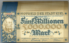 SCHLESWIG-HOLSTEIN, Kiel, Stadt. 100x 5 Millionen Mark 01.09.1923, Klaus Groth, Laufende Seriennummer 100601-100700.
I