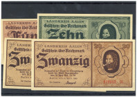 WÜRTTEMBERG, Aalen, Landkreis. 5, 10, 2x20 Reichsmark 15.4.1945 (20 RM 2 verschiedene KN).
I
Schö.41-43